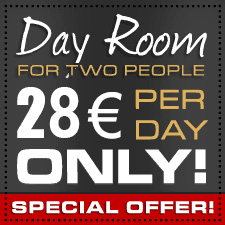 Day room fot two people onli 24 € per day.